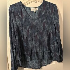 Cloth & Stone Dotted Herringbone Puff Sleeve Top Size Small Anthropologie
